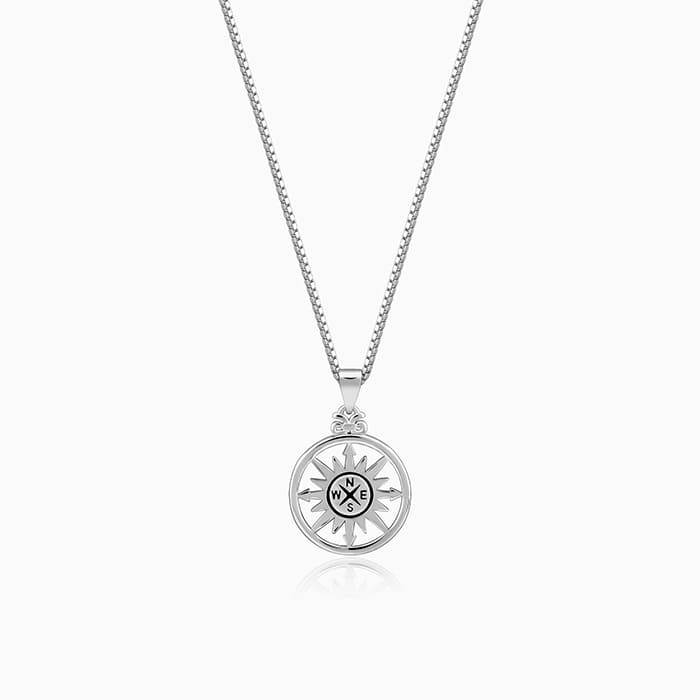 Silver Compass Of Life Pendant With Box Chain For Him : PD01292