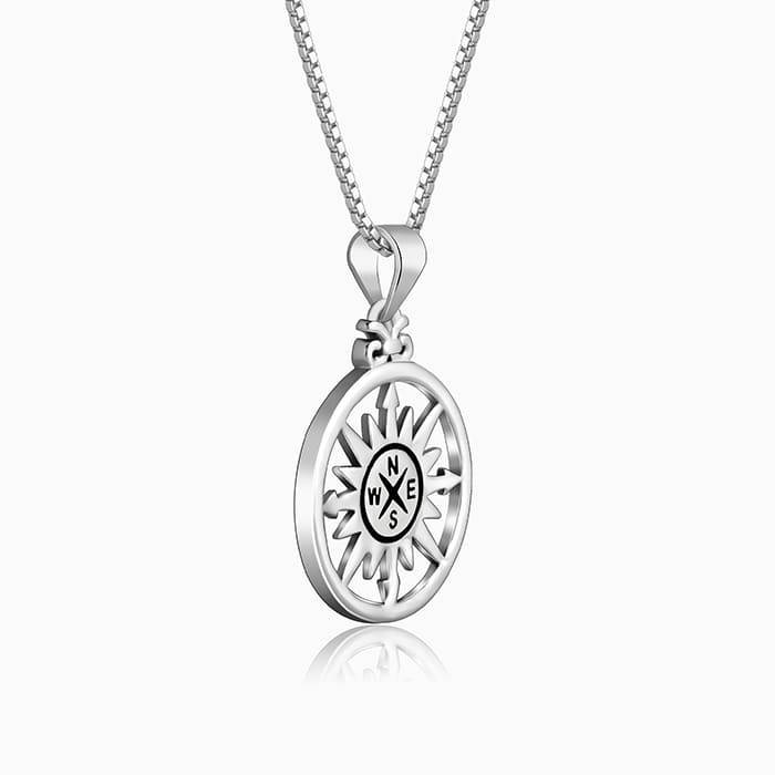 Silver Compass Of Life Pendant With Box Chain For Him : PD01292
