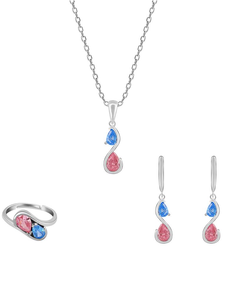 GIVA 925 Sterling Silver Blue and Pink Stone Set of Three