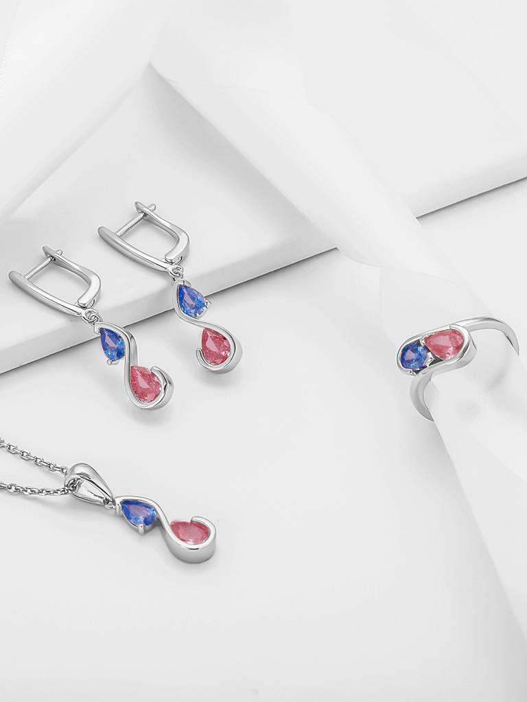 GIVA 925 Sterling Silver Blue and Pink Stone Set of Three