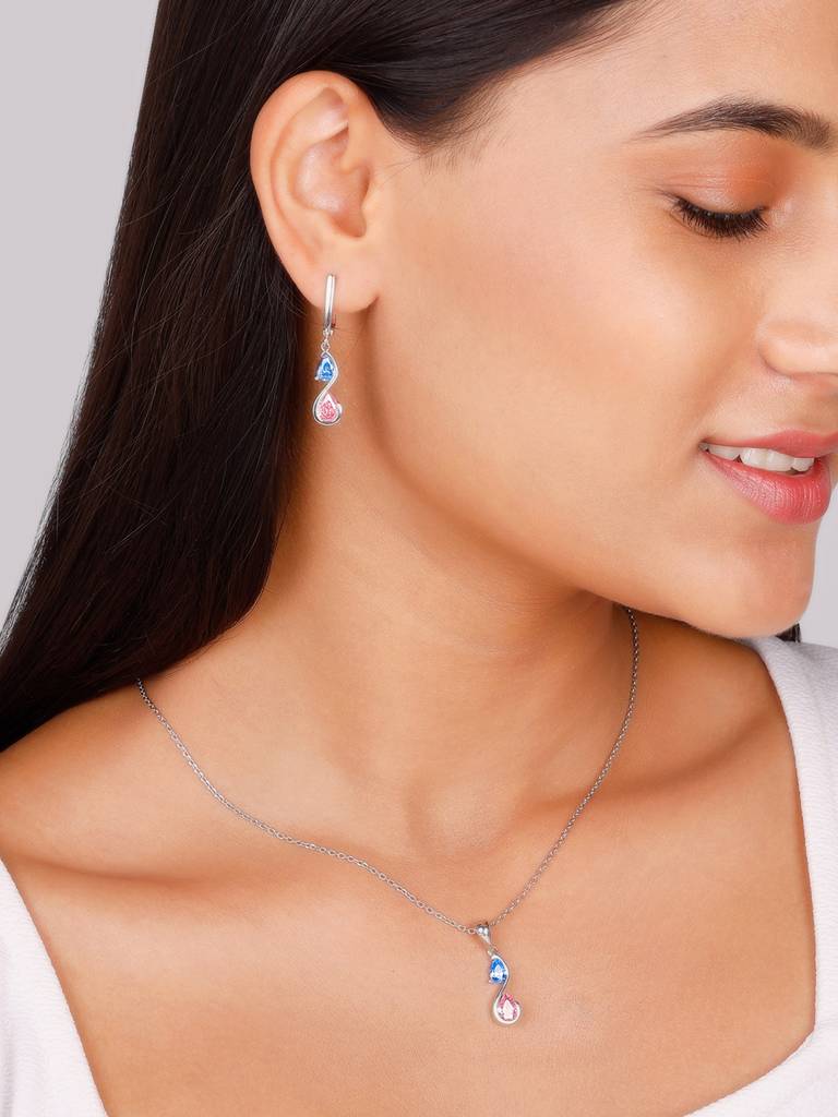 GIVA 925 Sterling Silver Blue and Pink Stone Set of Two