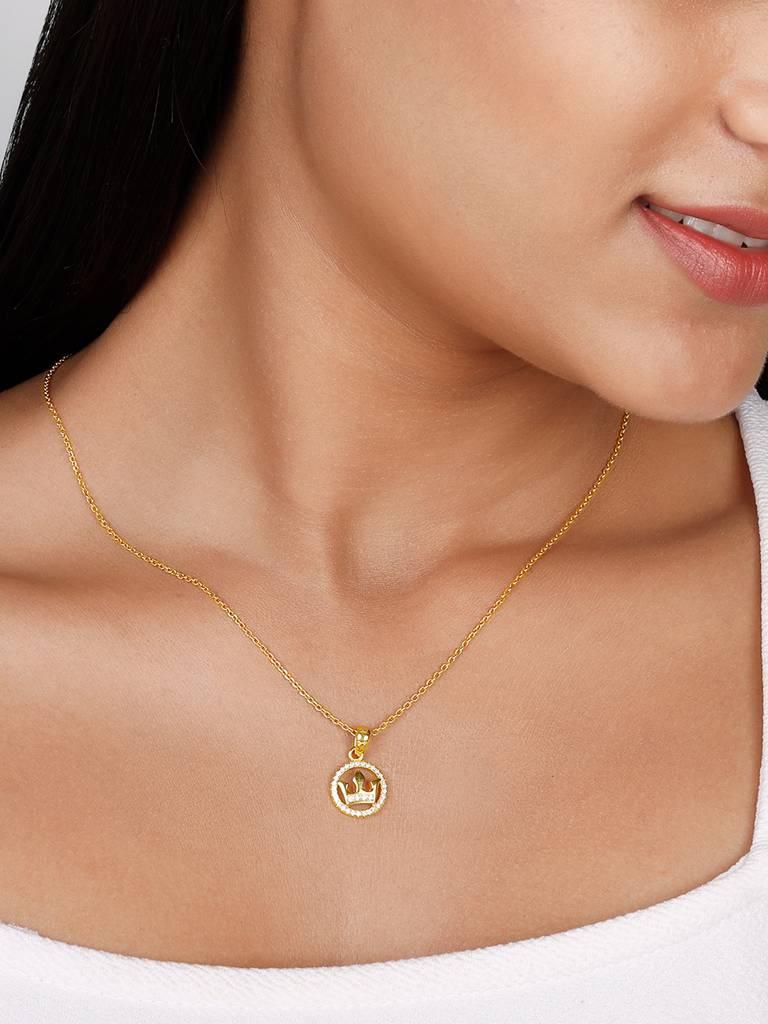 GIVA 925 Sterling Silver Golden Queens Crown Pendant with Link Chain