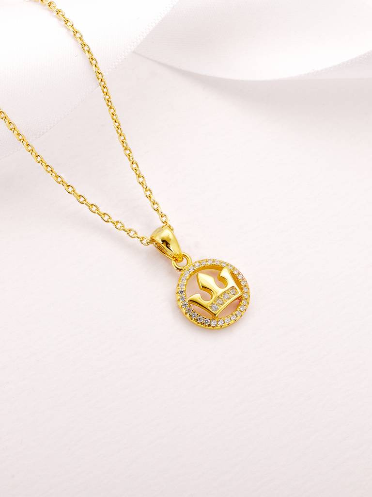 GIVA 925 Sterling Silver Golden Queens Crown Pendant with Link Chain