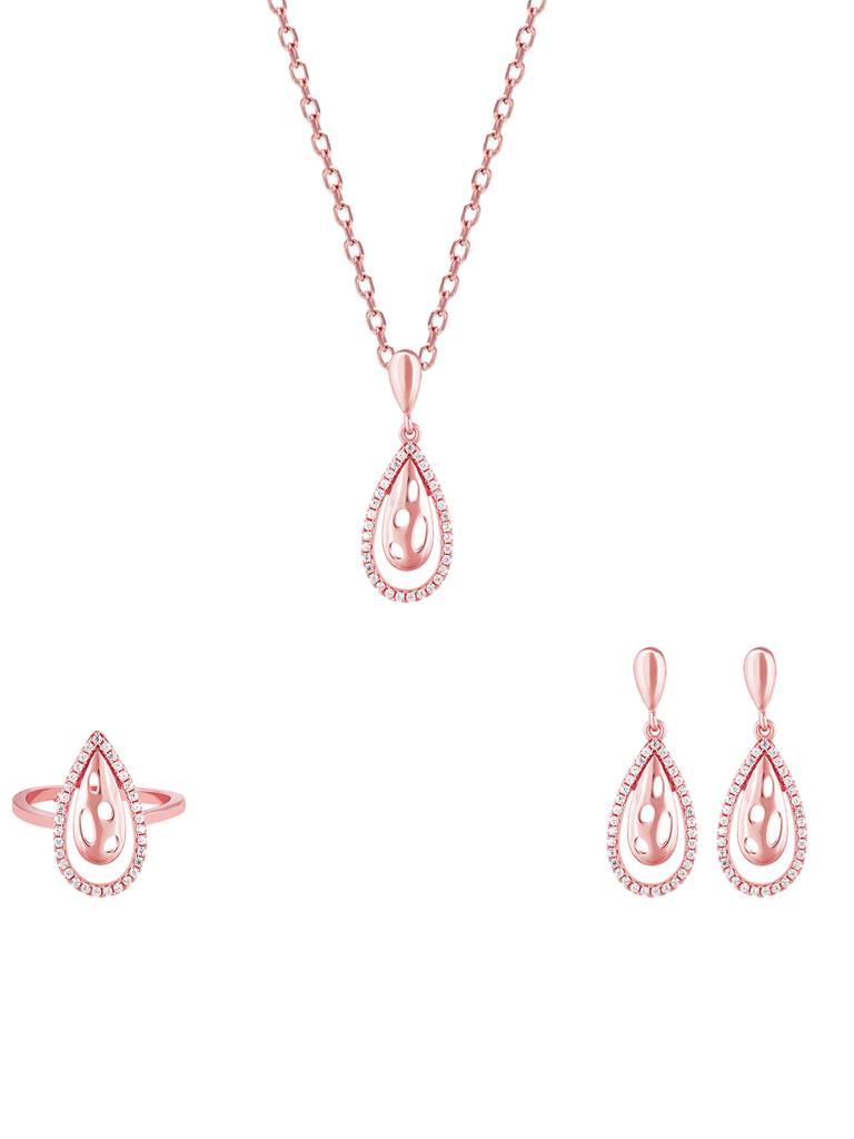 GIVA 925 Sterling Silver Rose Gold Intricate Teardrop Set of Three