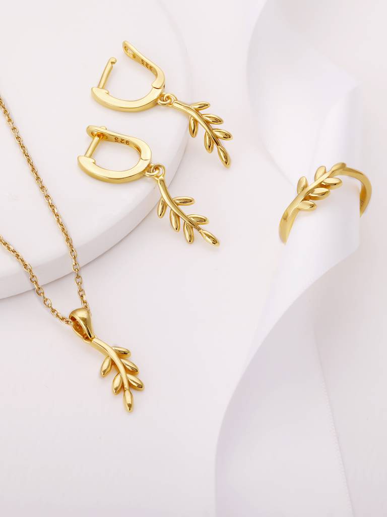 GIVA 925 Sterling Silver Golden Flowing Leaf Set of Three