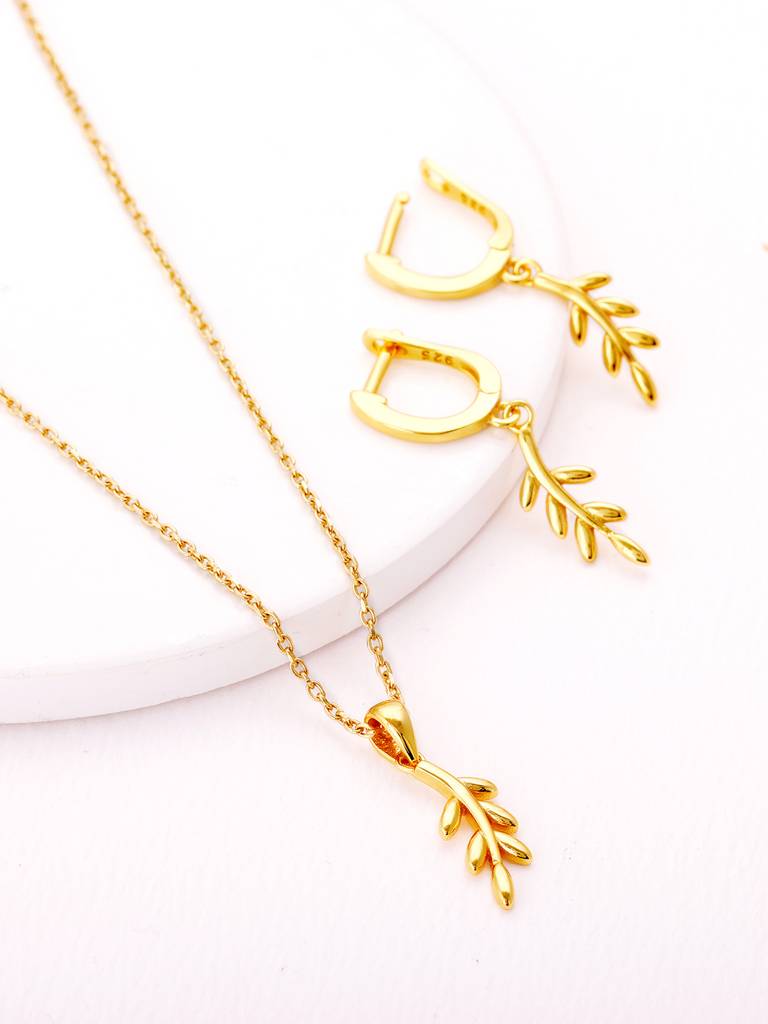 GIVA 925 Sterling Silver Golden Flowing Leaf Set of Two