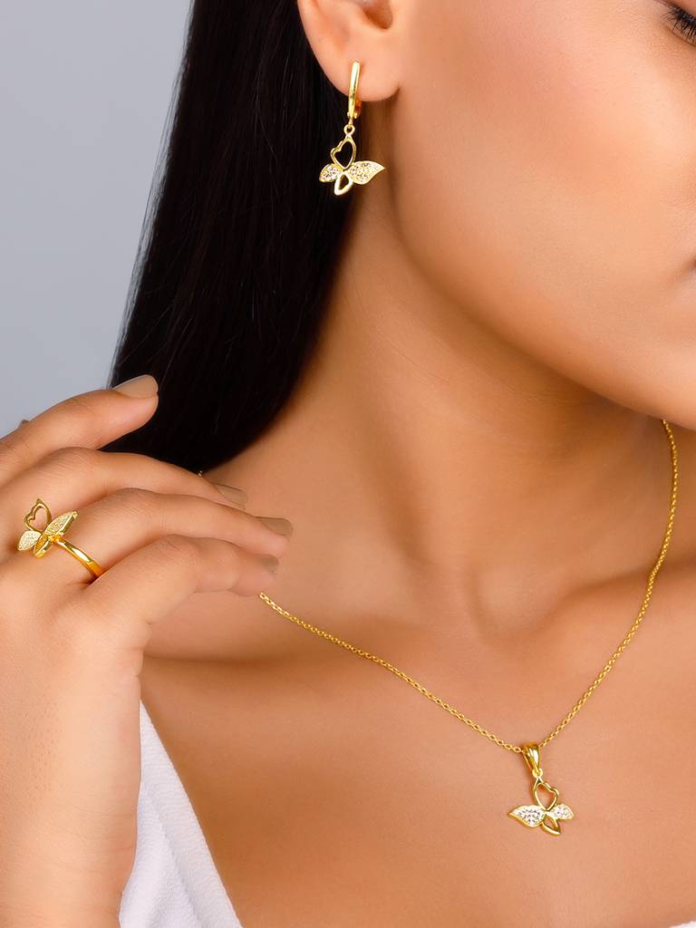 GIVA 925 Sterling Silver Golden Butterfly Bloom Set of Three