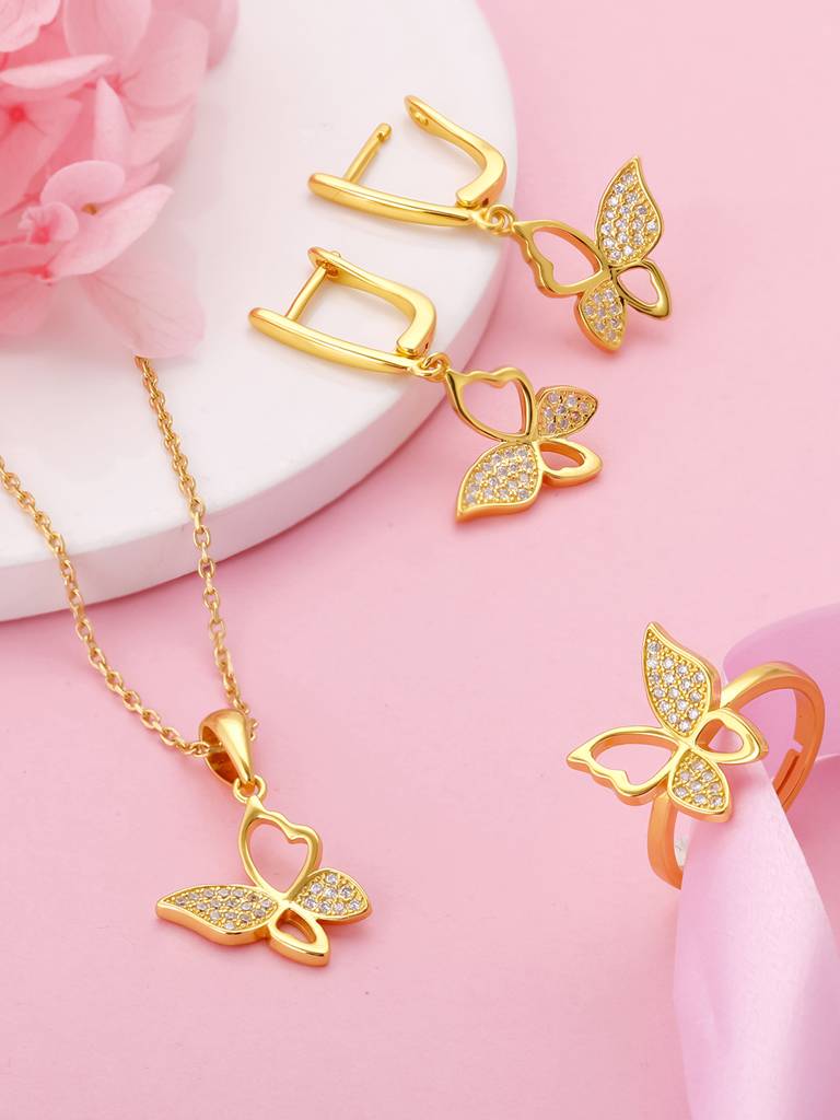 GIVA 925 Sterling Silver Golden Butterfly Bloom Set of Three
