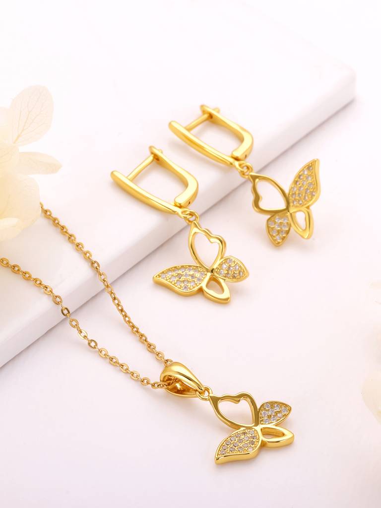 GIVA 925 Sterling Silver Golden Butterfly Bloom Set of Two