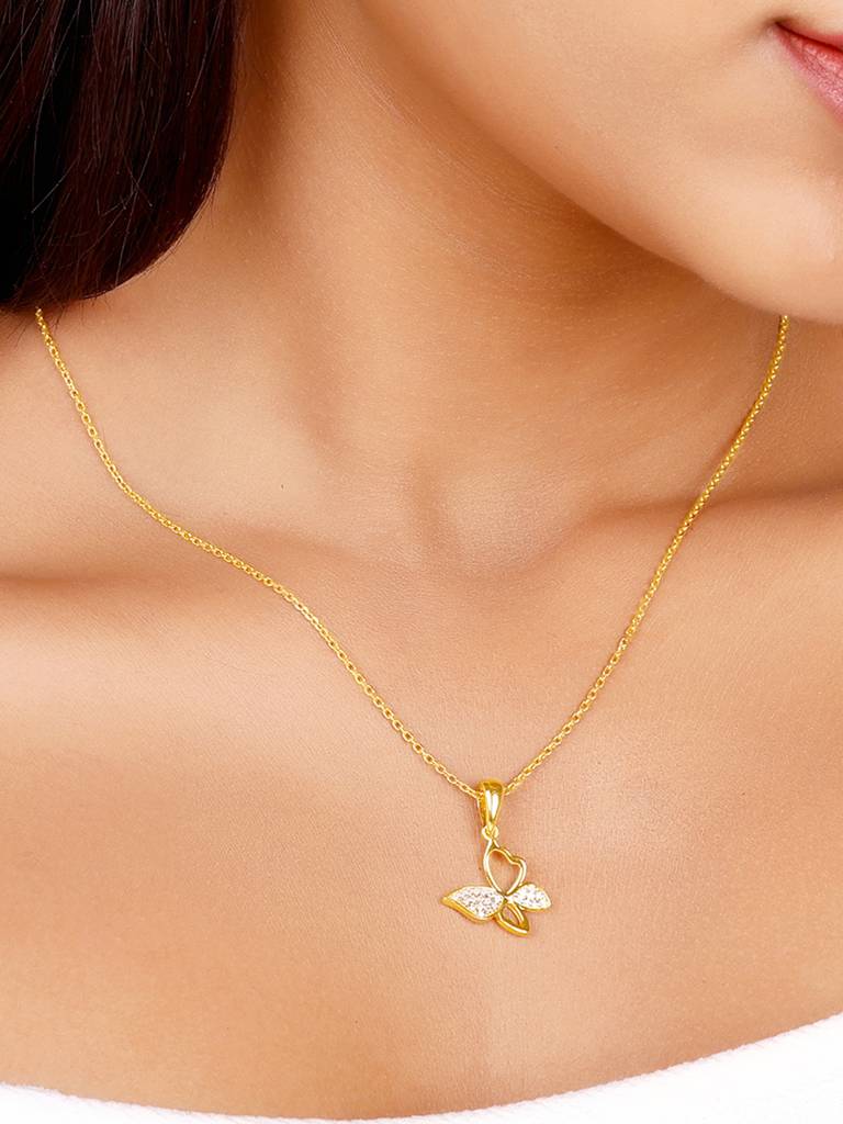GIVA 925 Sterling Silver Golden Butterfly Bloom Pendant with Link Chain