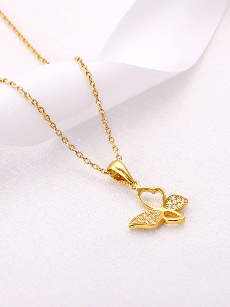 GIVA 925 Sterling Silver Golden Butterfly Bloom Pendant with Link Chain
