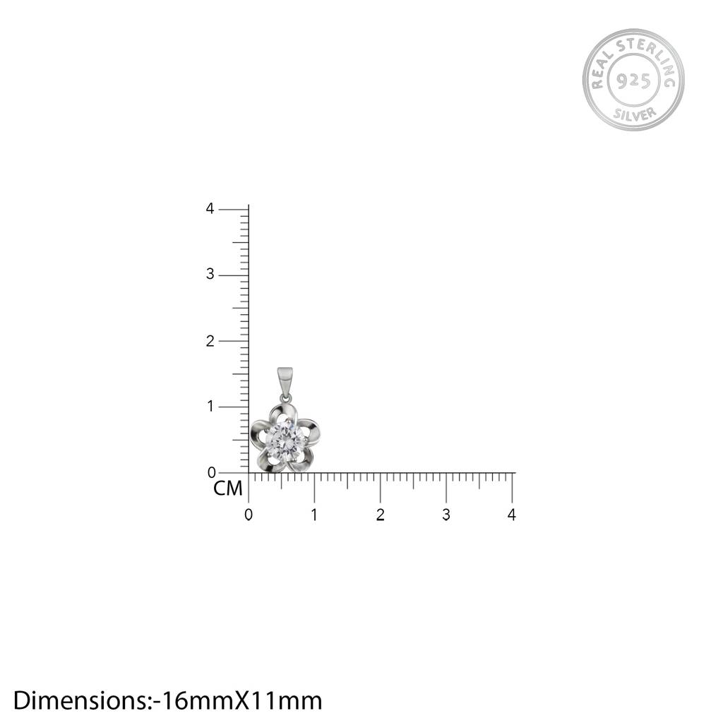 Silver Zircon Flower Pendant With Link Chain : PD0130