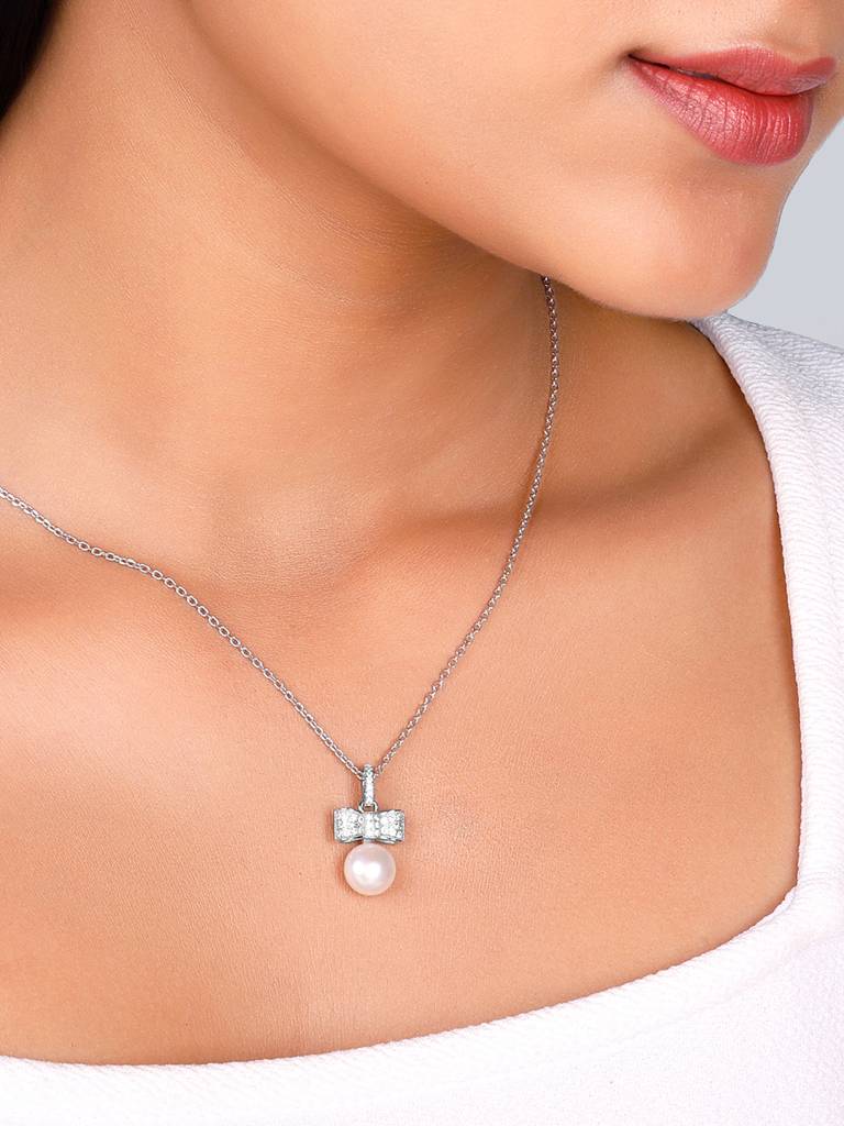 GIVA 925 Sterling Silver Dreamy Pearls Pendant with Link Chain