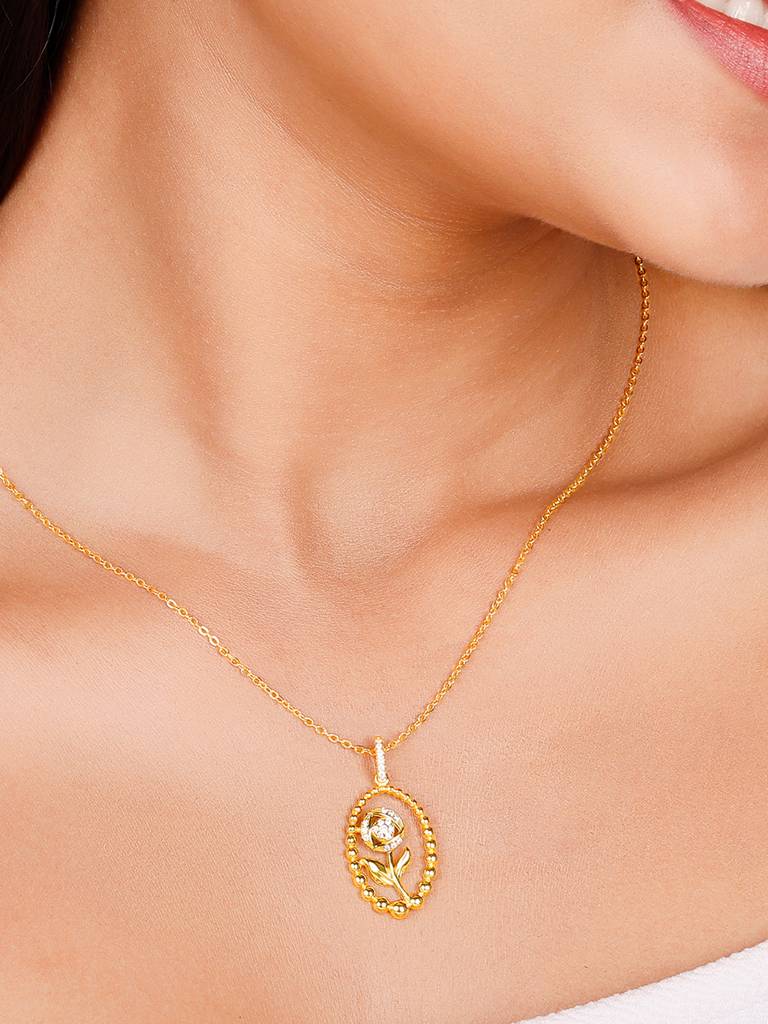 GIVA 925 Sterling Silver Golden Rosy Romance Pendant with Link Chain