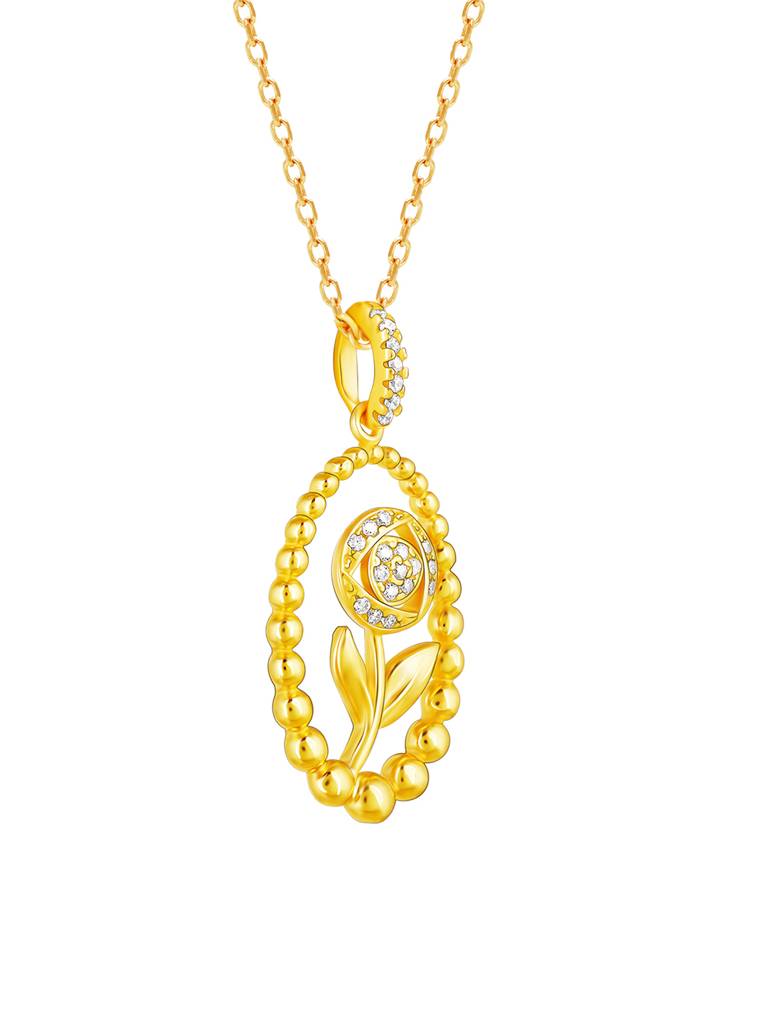 GIVA 925 Sterling Silver Golden Rosy Romance Pendant with Link Chain