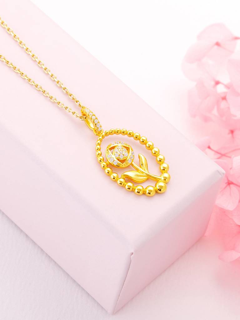 GIVA 925 Sterling Silver Golden Rosy Romance Pendant with Link Chain