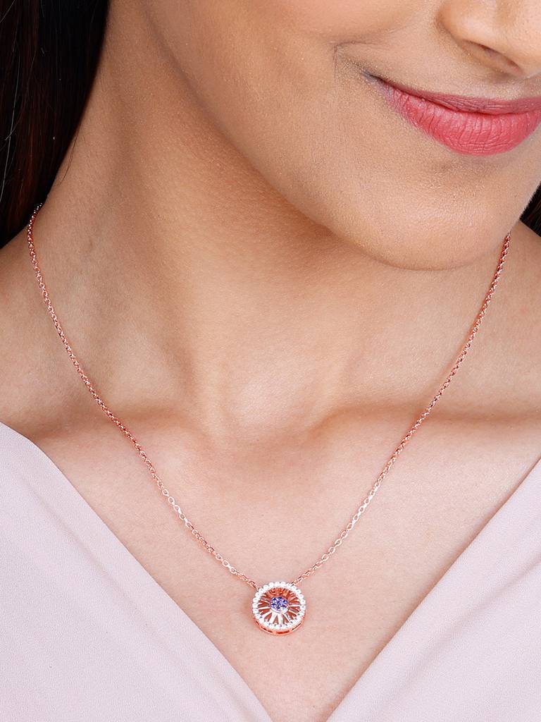 GIVA 925 Sterling Silver Rose Gold Glam Wheel Necklace