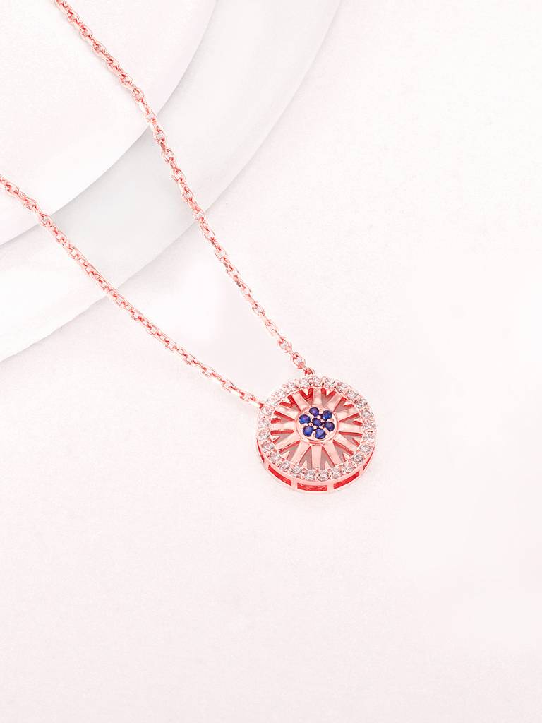 GIVA 925 Sterling Silver Rose Gold Glam Wheel Necklace