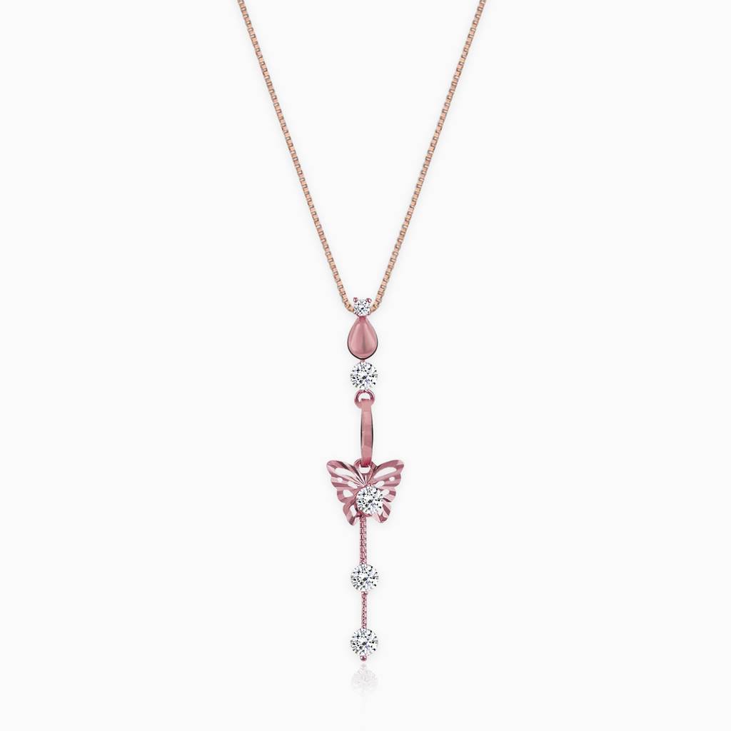 Rose Gold Charming Butterfly Pendant With Link Chain : PD0131