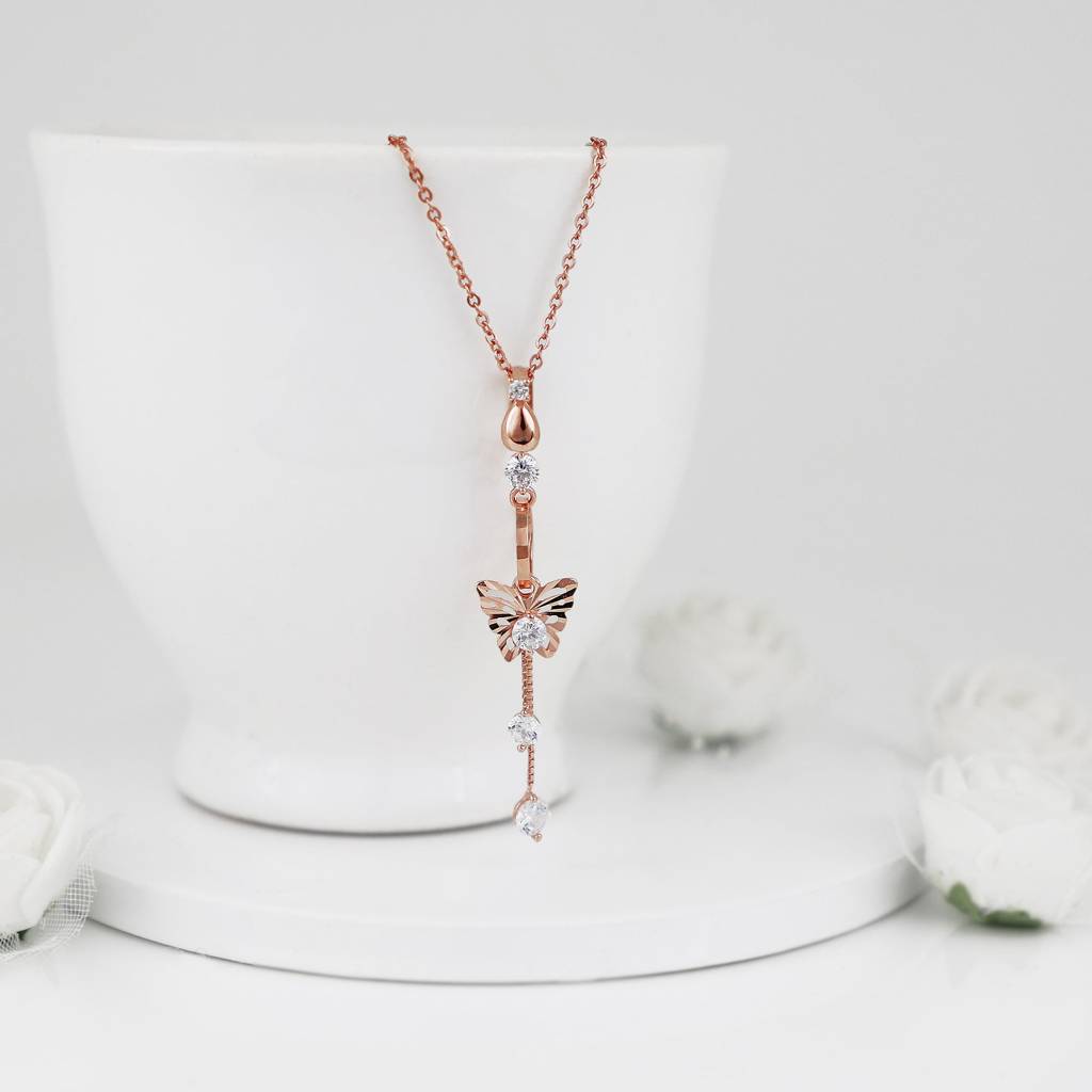 Rose Gold Charming Butterfly Pendant With Link Chain : PD0131