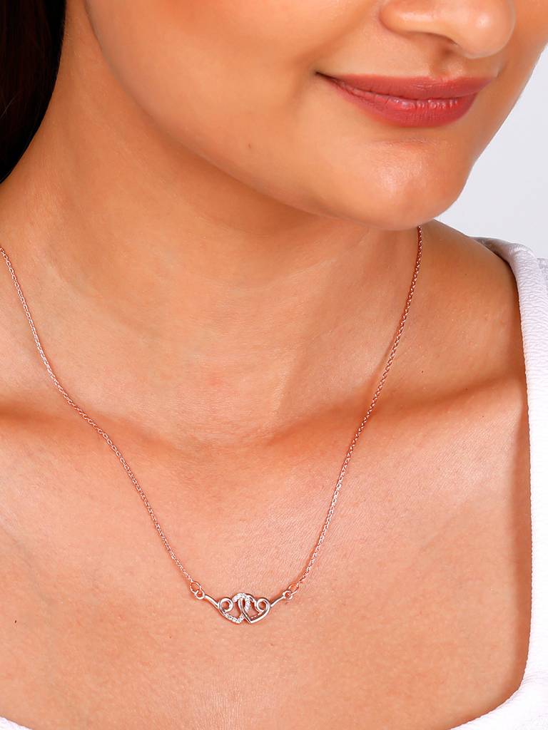 GIVA 925 Sterling Silver Rose Gold Flying Hearts Necklace