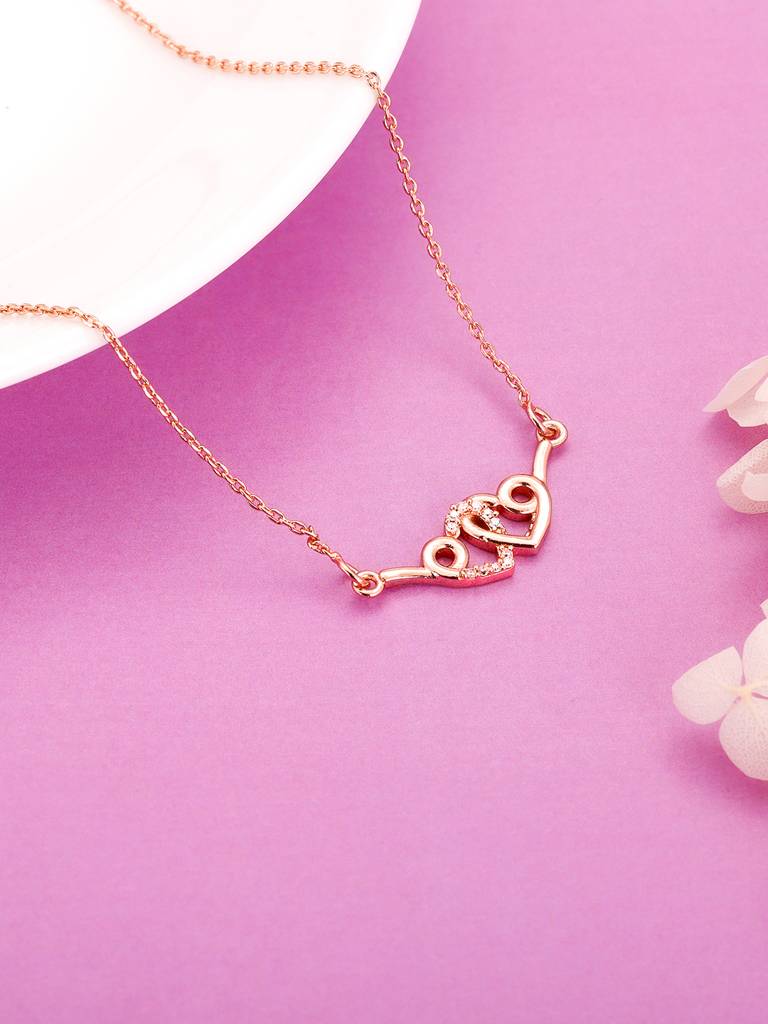 GIVA 925 Sterling Silver Rose Gold Flying Hearts Necklace