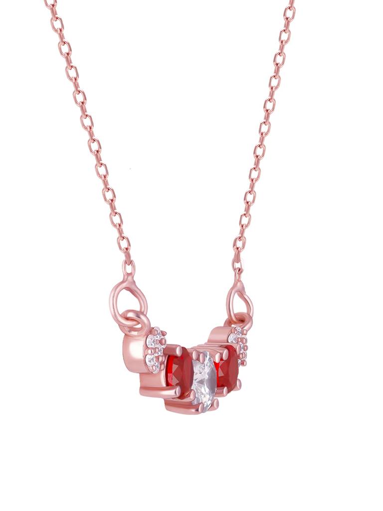 GIVA 925 Sterling Silver Red and White Stone Necklace