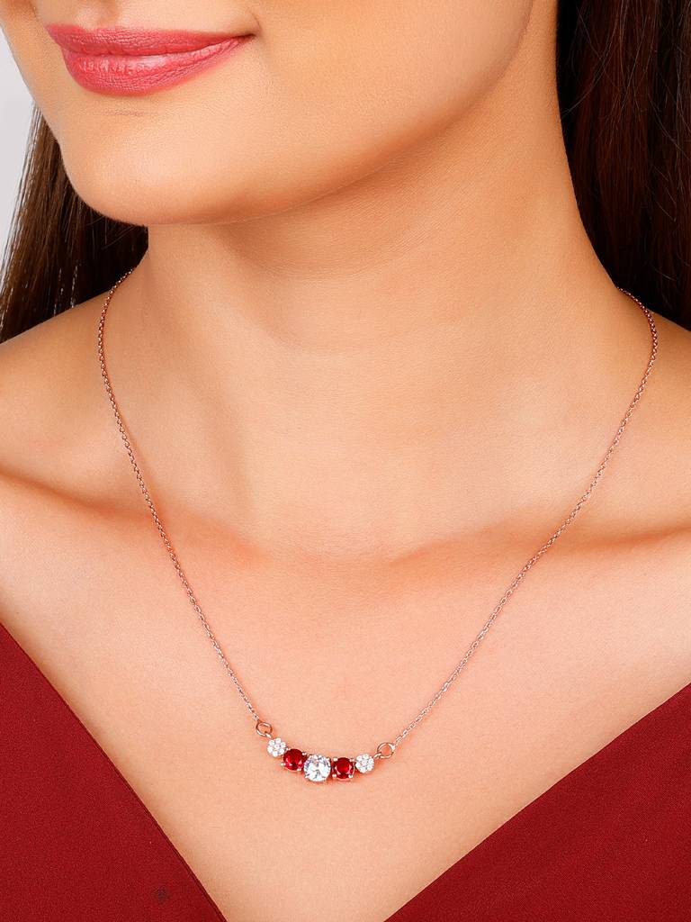 GIVA 925 Sterling Silver Red and White Stone Necklace