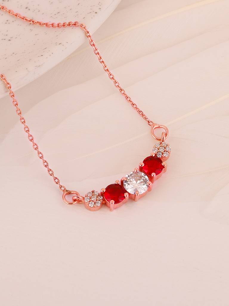 GIVA 925 Sterling Silver Red and White Stone Necklace