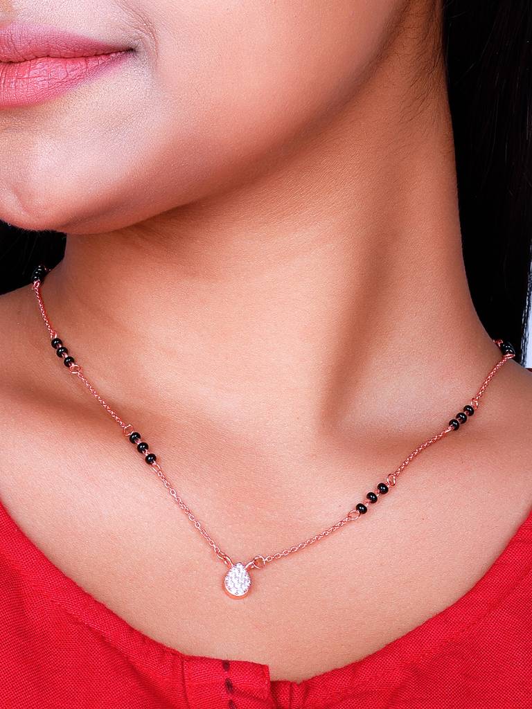 GIVA 925 Sterling Silver Rose Gold Pear-Shaped Mangalsutra