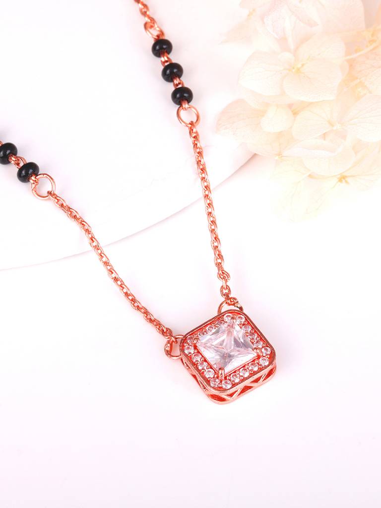 GIVA 925 Sterling Silver Rose Gold Love Square Mangalsutra