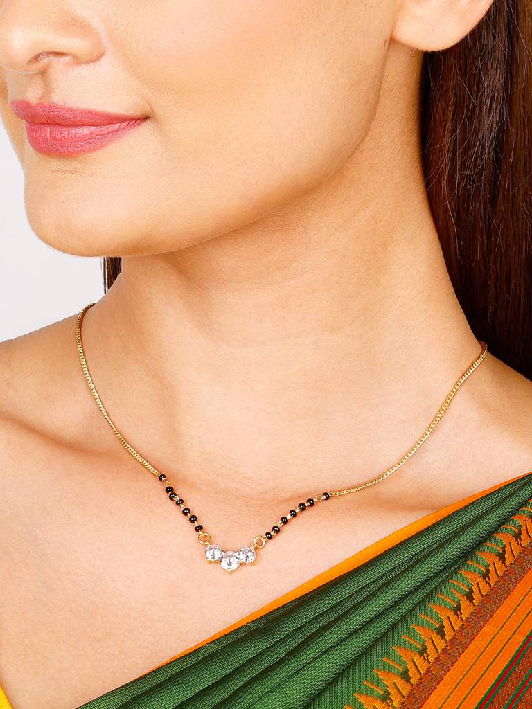 GIVA 925 Sterling Silver Golden Triple Stone Mangalsutra