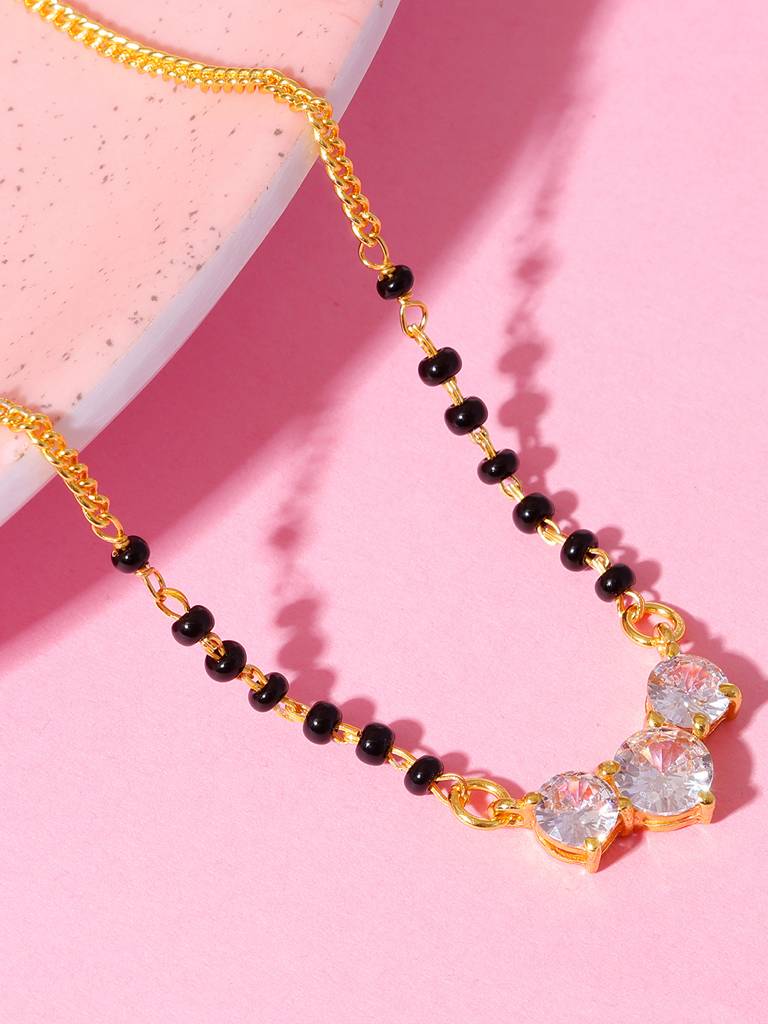 GIVA 925 Sterling Silver Golden Triple Stone Mangalsutra