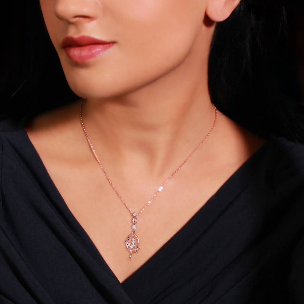Rose Gold Zircon Fairy Pendant With Link Chain : PD0139