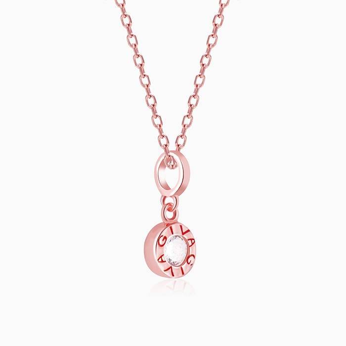 925 Silver Rose Gold Minimal Zircon Pendant With Link Chain : PD0140