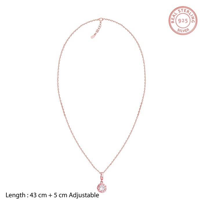 925 Silver Rose Gold Minimal Zircon Pendant With Link Chain : PD0140