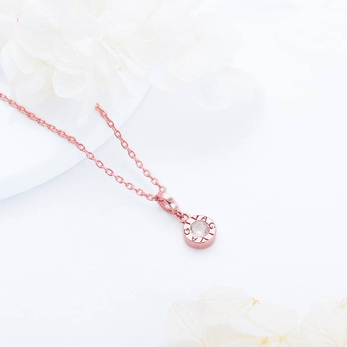 925 Silver Rose Gold Minimal Zircon Pendant With Link Chain : PD0140