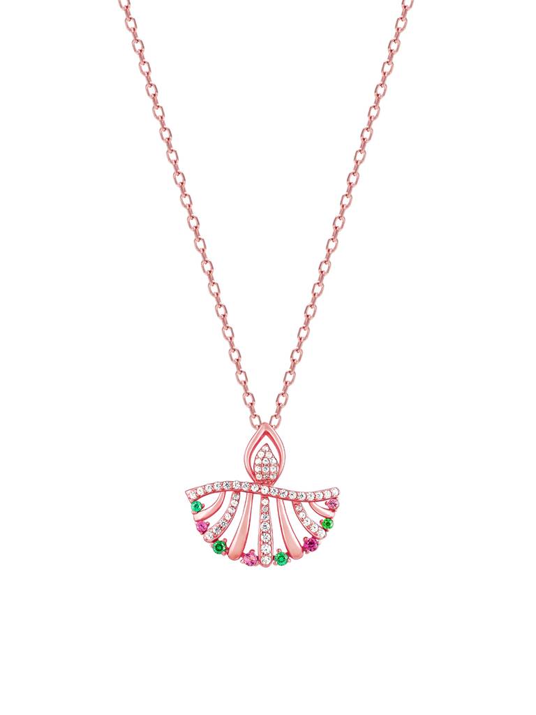 GIVA 925 Sterling Silver Rose Gold Diya Inspired Pendant with Link Chain