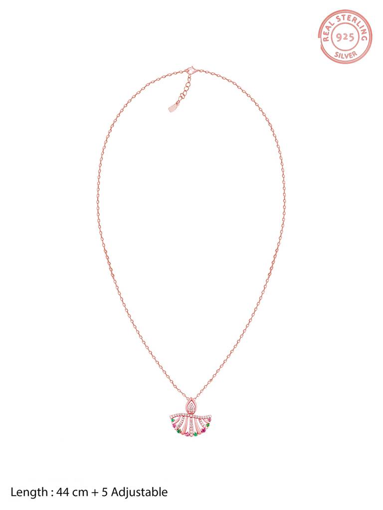 GIVA 925 Sterling Silver Rose Gold Diya Inspired Pendant with Link Chain