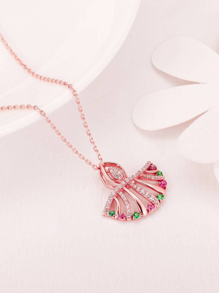 GIVA 925 Sterling Silver Rose Gold Diya Inspired Pendant with Link Chain
