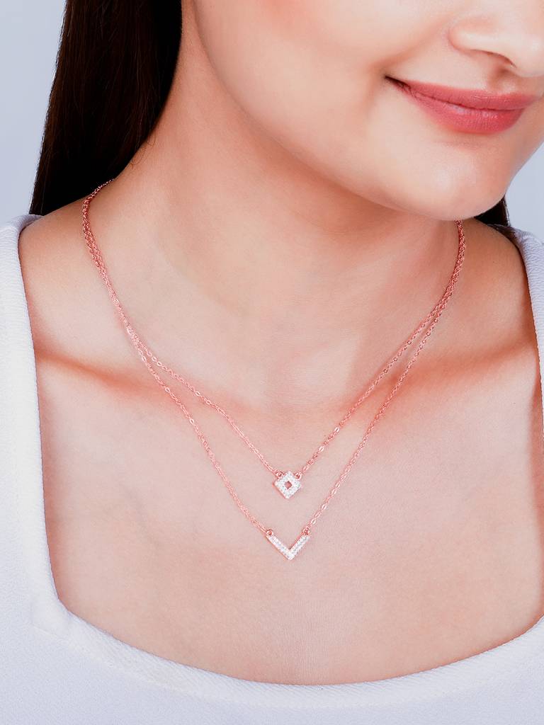 GIVA 925 Sterling Silver Rose Gold Trendy Layered Necklace