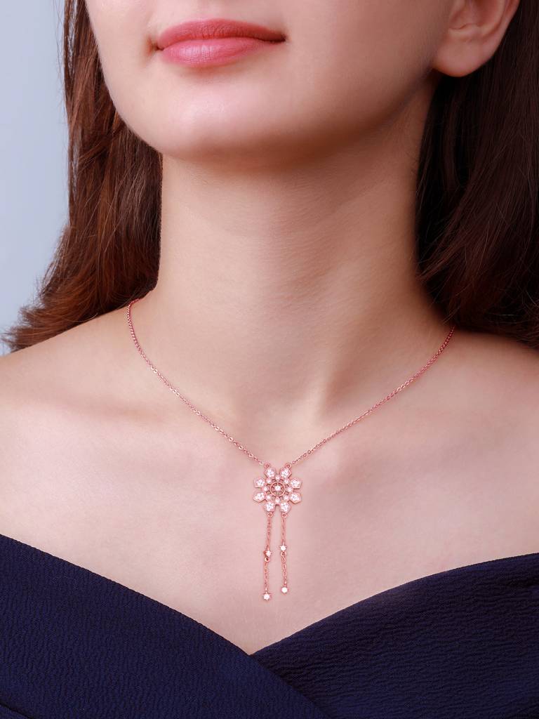 GIVA 925 Sterling Silver Rose Gold Flowery Love Necklace