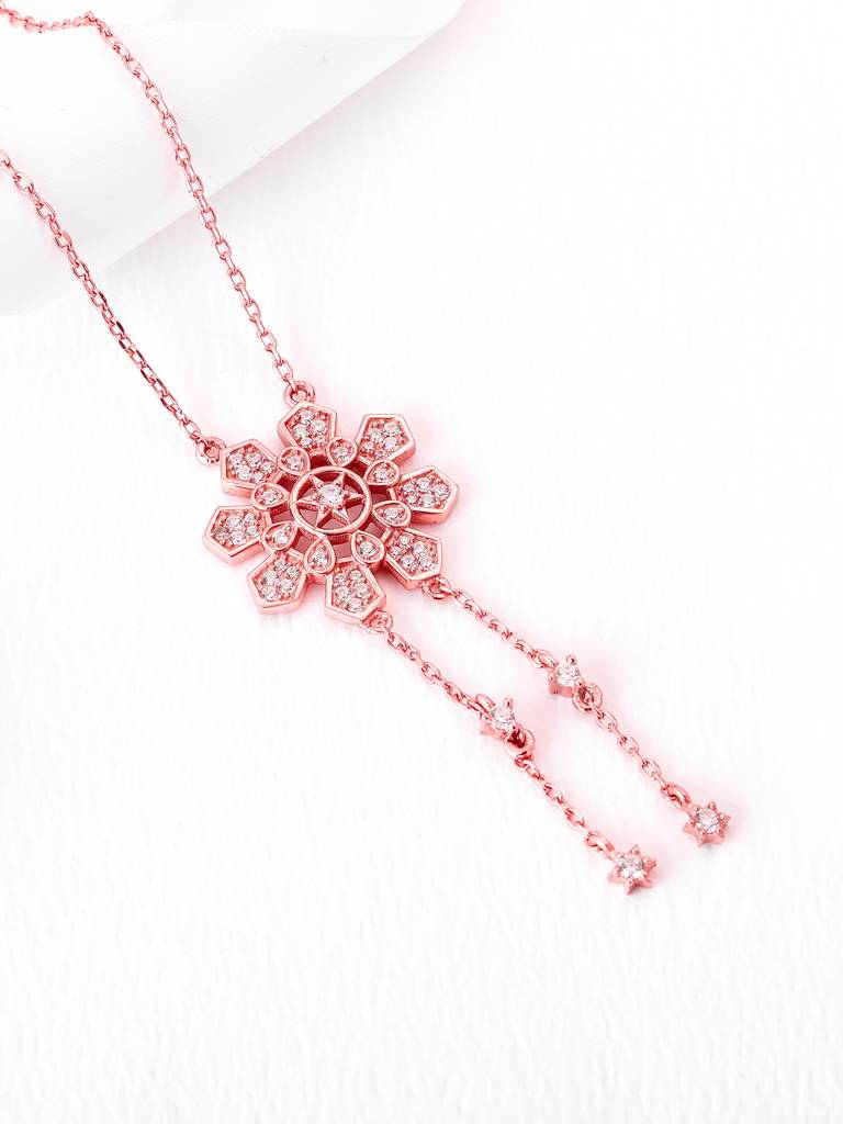 GIVA 925 Sterling Silver Rose Gold Flowery Love Necklace