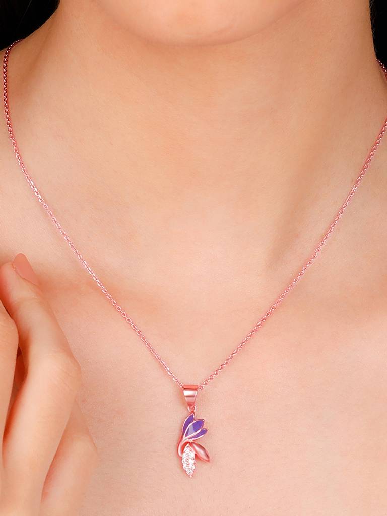 GIVA 925 Sterling Silver Rose Gold Crocus Love Pendant with Link Chain