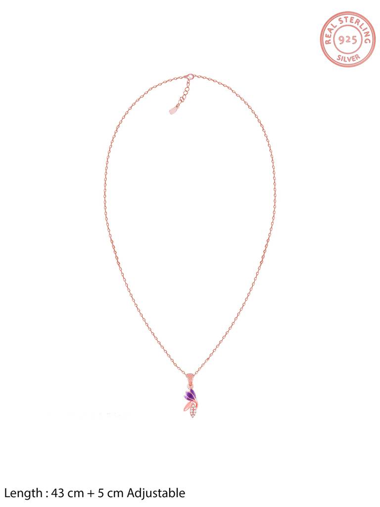 GIVA 925 Sterling Silver Rose Gold Crocus Love Pendant with Link Chain
