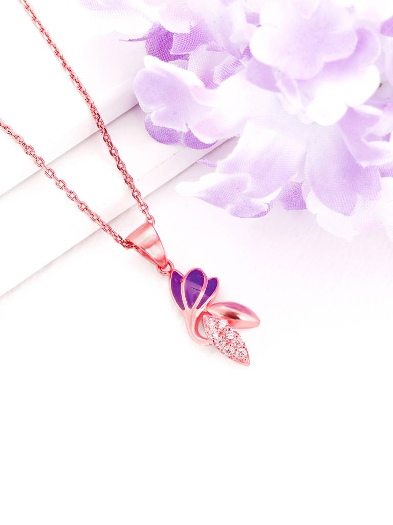 GIVA 925 Sterling Silver Rose Gold Crocus Love Pendant with Link Chain