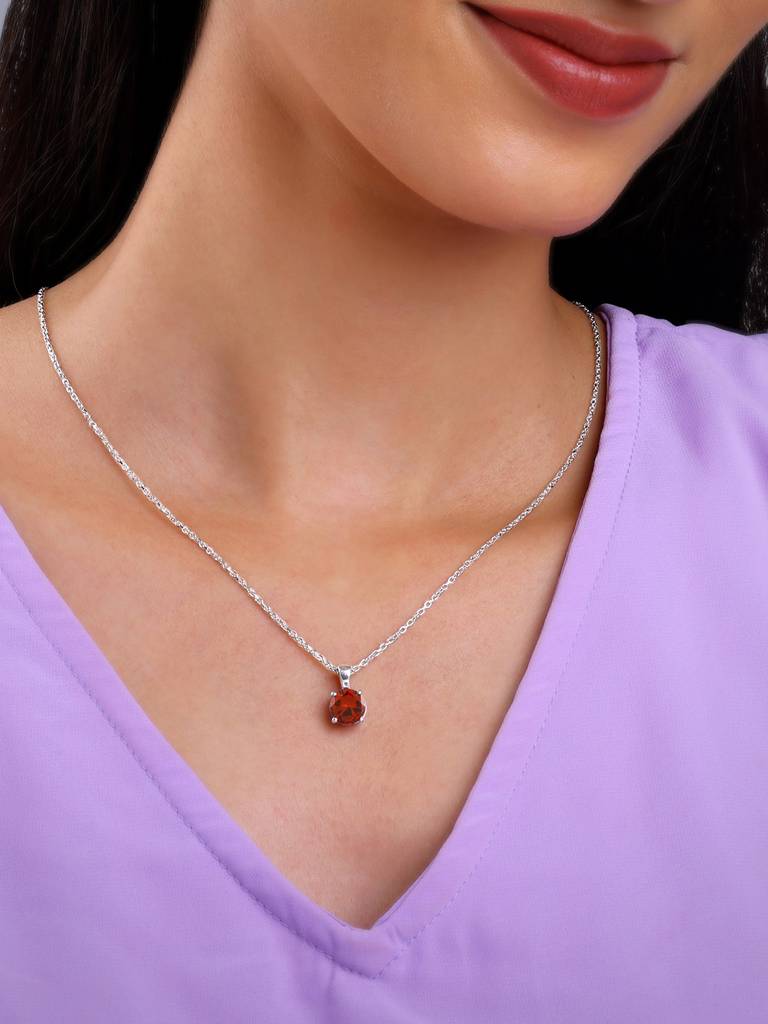 Silver Gracious Red Pendant With Link Chain : PD01479
