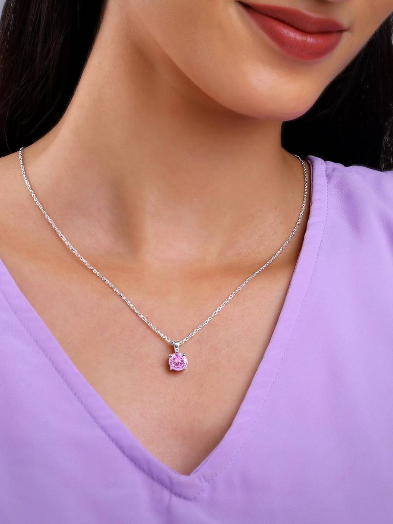 Silver Gracious Pink Pendant With Link Chain : PD01480