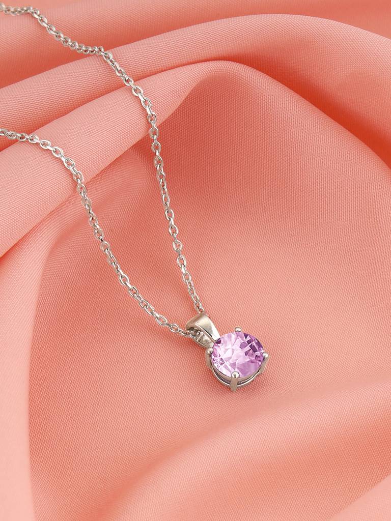 Silver Gracious Pink Pendant With Link Chain : PD01480