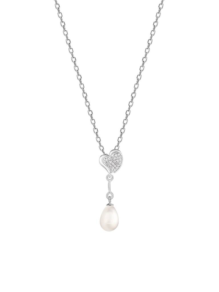 GIVA 925 Sterling Silver Sparkling Hearts and Pearl Pendant with Link Chain